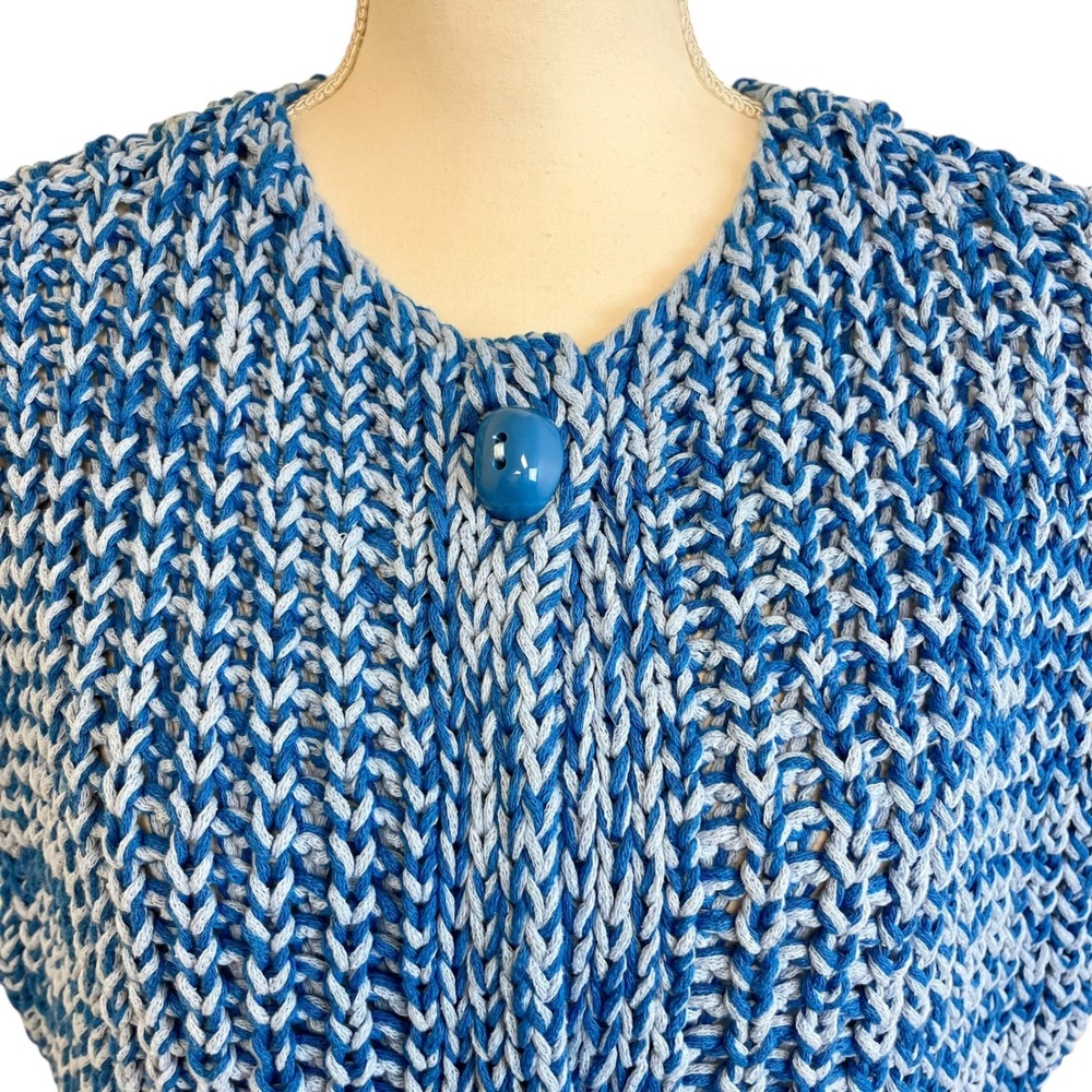ZARA Blue White Chunky Knit Sweater Vest Cardigan Button Front Pockets Sz‎ L - Picture 3 of 12